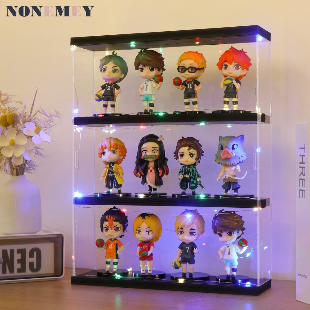 NONEMEY Clear Acrylic Display Case Stand 3 Tier Storage Box Wall Mount Showca...