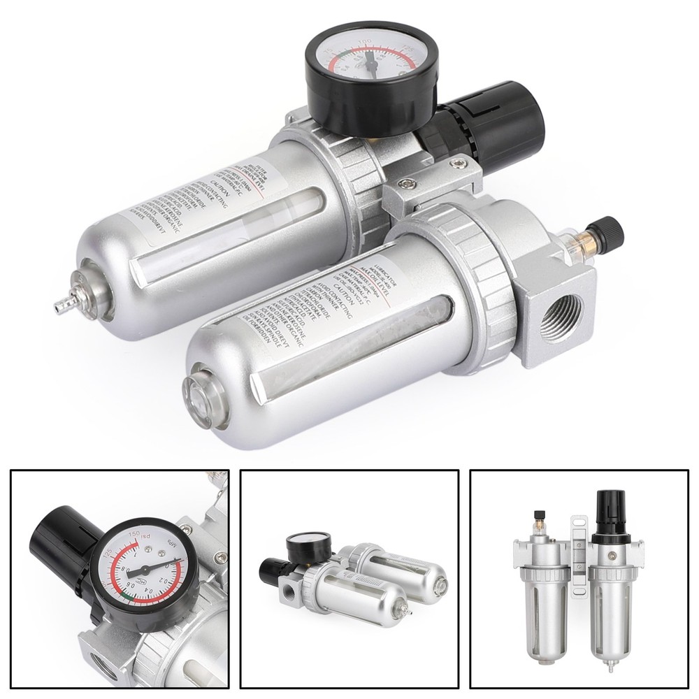 1/2"in Air Compressor Filter Oil Water Separator Trap Tools + Regulator Gauge👏