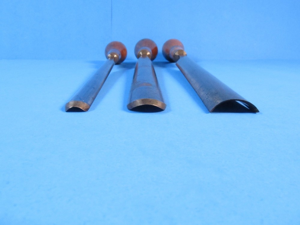 lot of 3 Buck Brothers long tang style wood gouges or carving tools