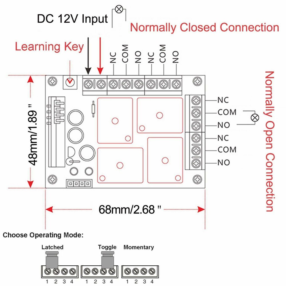 Wireless DC12V 4-Channel Remote Control Receiver Switch with Transmitters