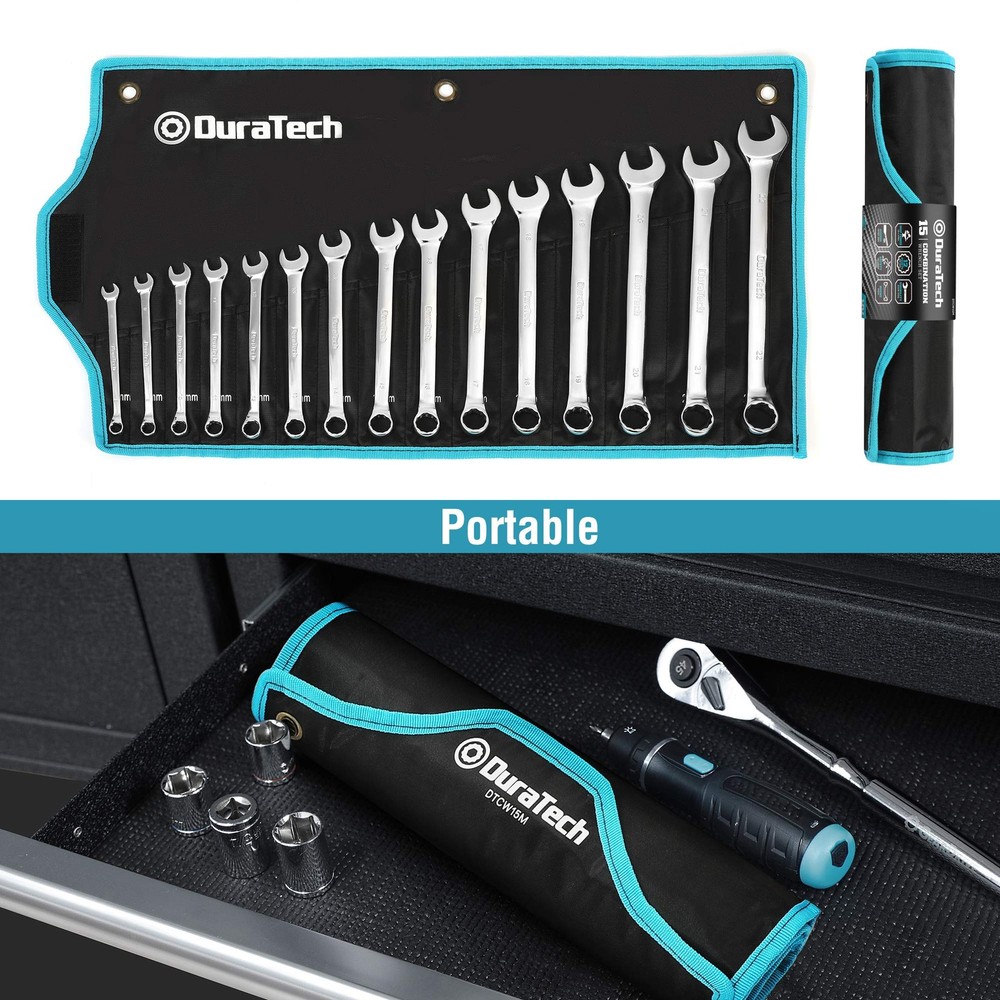 DURATECH Combination Wrench Set, Metric, 15-Piece, 8, 9, 10, Silver