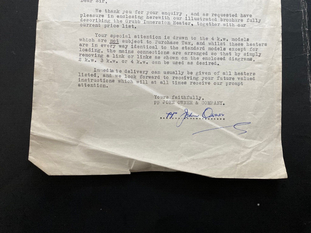1950 John Owner & Co engineers Birmingham letter