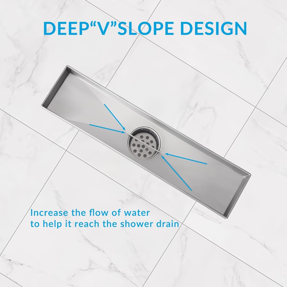 32" Removable Cover Linear Shower Drain, 304 Stainless Steel Rectangular Floor