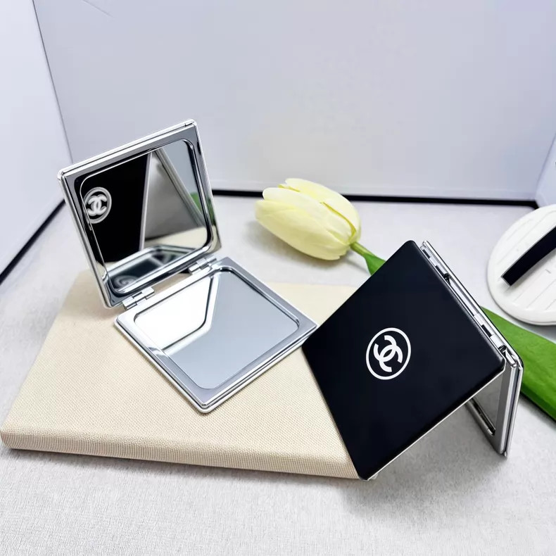 Chanel Mini Portable Double-Flap Black Makeup Mirror