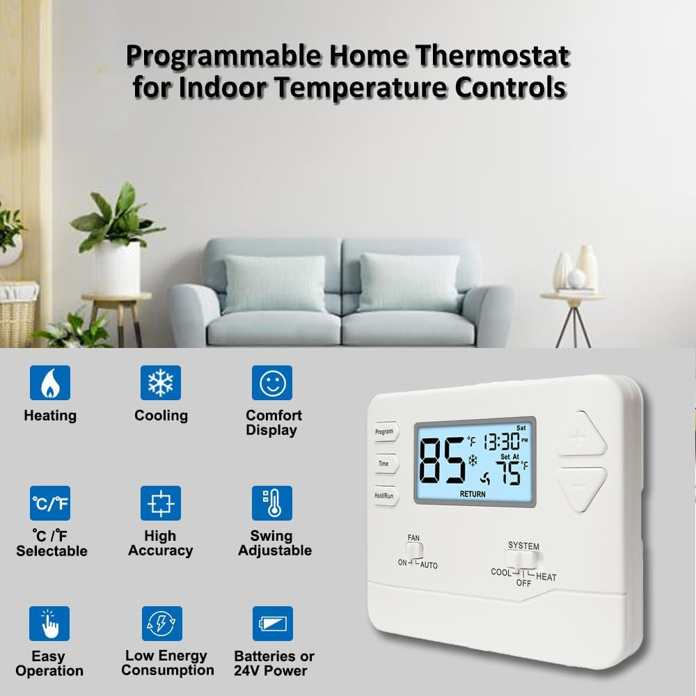 Programmable Thermostat for Home,Conventional Single-Stage Systems,5-1-1 Day Pro