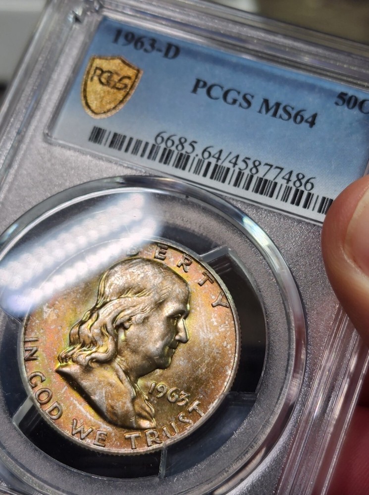 1963 D Franklin Half Dollar PCGS MS64 Rainbow Toned Nice Luster Pretty Example