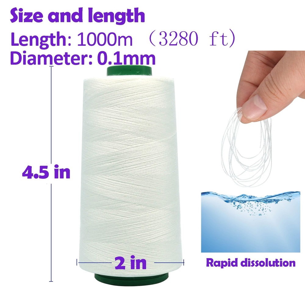 1000m Water-Soluble Thread Spool,Water Soluble Yarn Dissolves Quickly in ,White