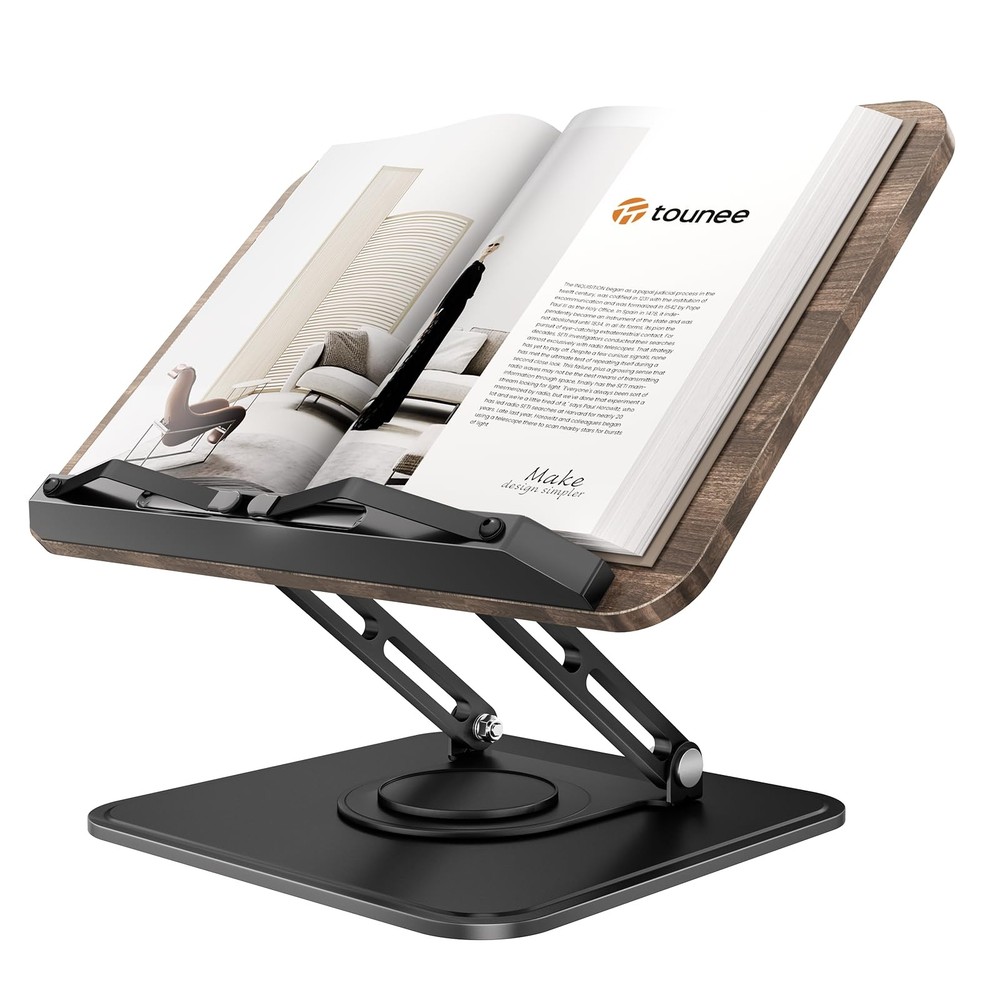 Book Stand 360 Rotating Black Adjustable Foldable Recipe Holder Page Clips