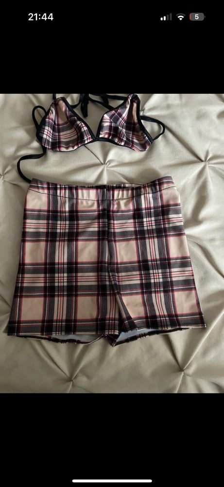 Plaid Two-Piece Set – Bralette & Shorts