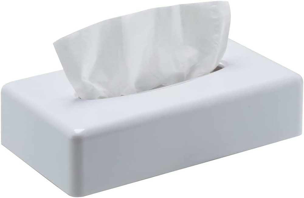 Tissue Box Cover, Rectangular White Wall Mounted Facial Paper Holder Dispenser,