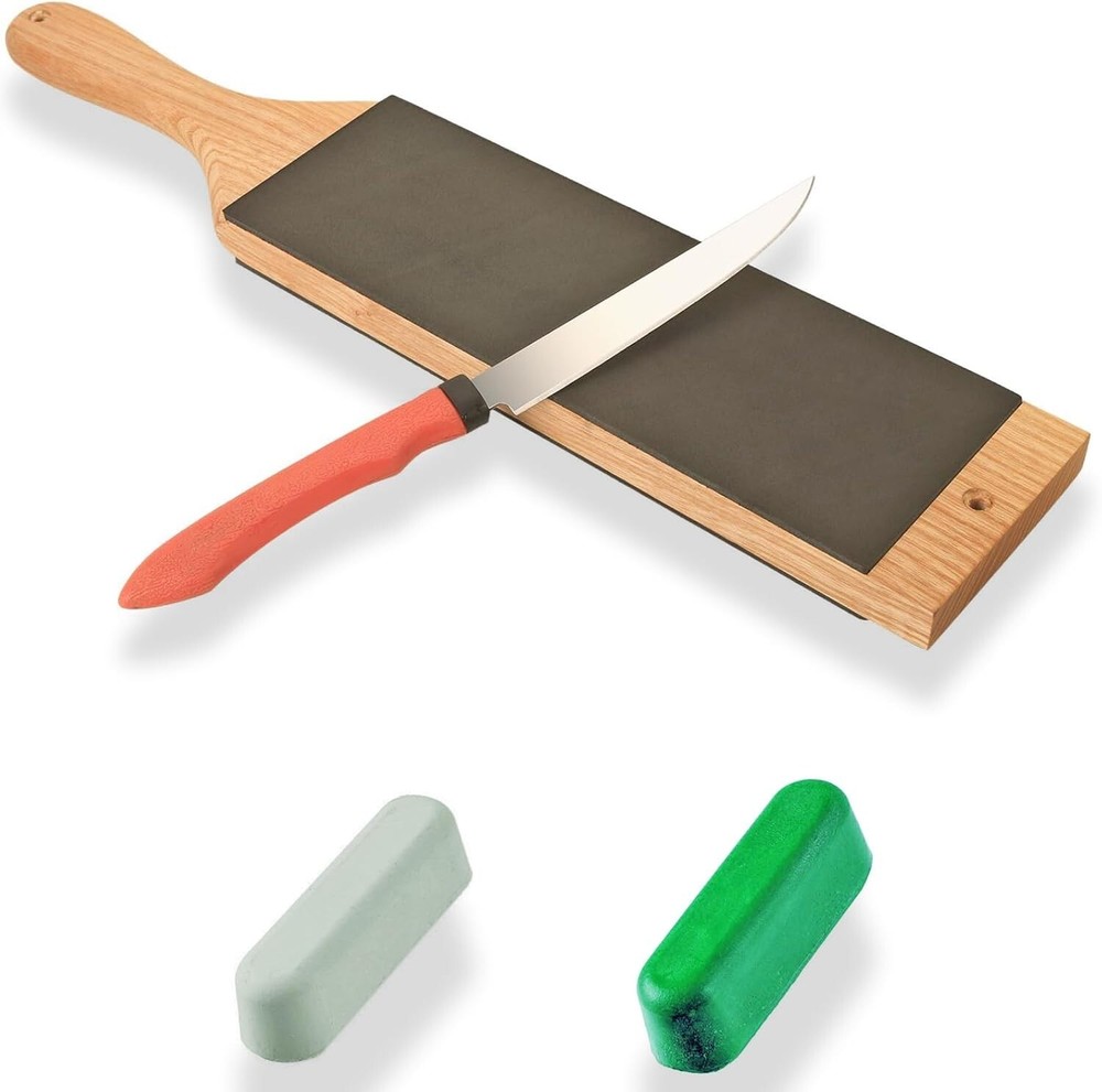 Leather Strop Paddle 3" by 15" with Compound, Large Double-Sided Knife Sharpener