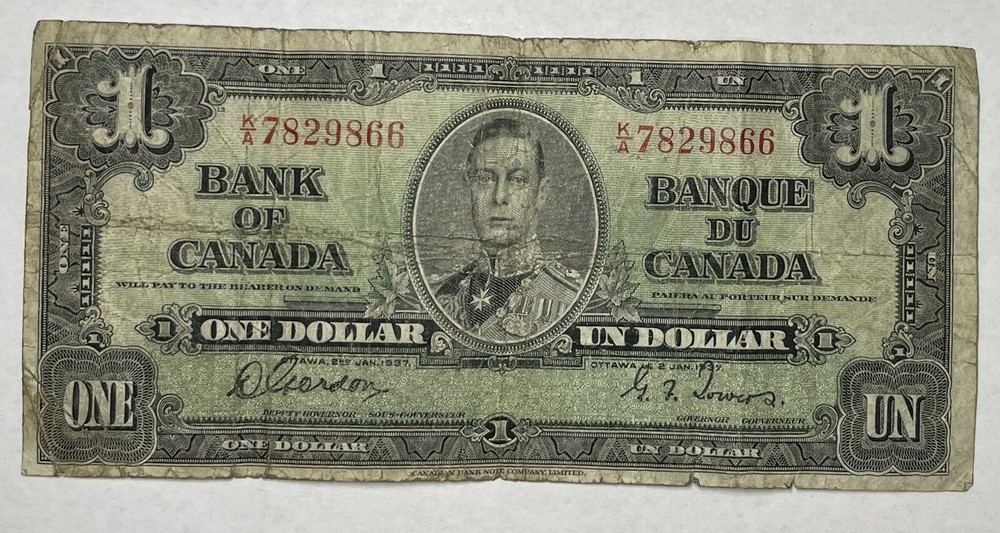1937 Canada Dollar -Gordon-Towers - Better Note - Series KA