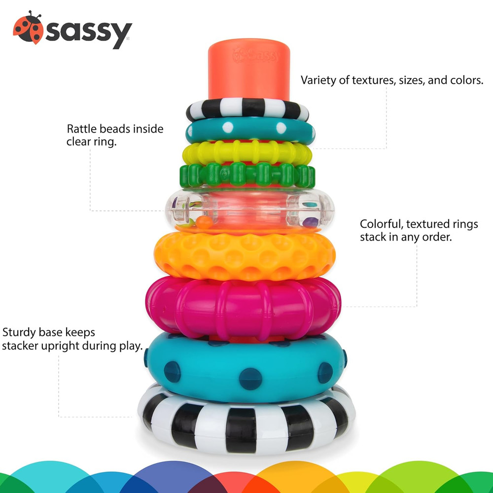 Stacks of Circles Stacking Ring STEM Learning Toy, Age 6+ Months, Multi, 9 Piece