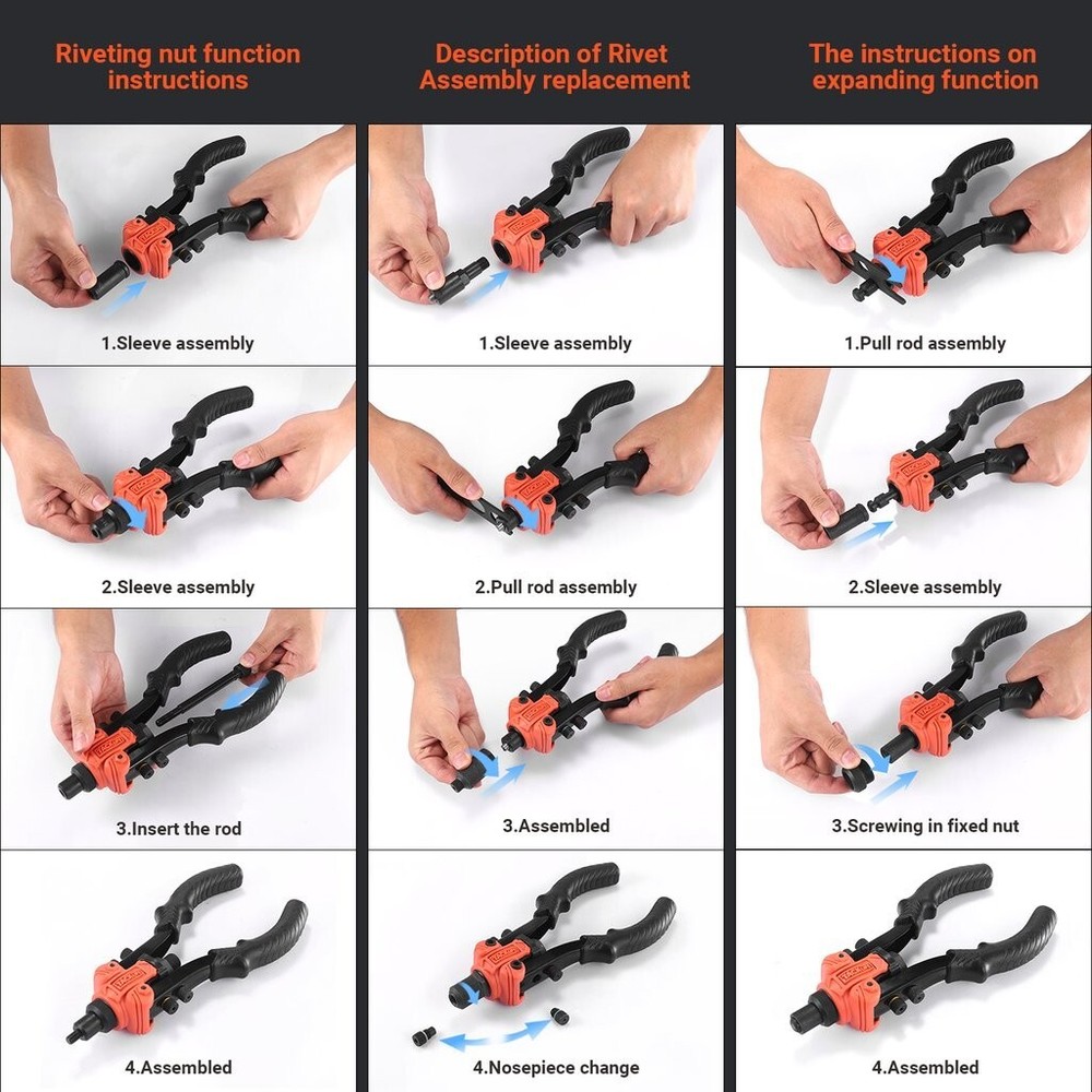 Rivet Nut Gun Kit 3 IN 1 Rivnut Tool Nut Setter Thread Setting Nutsert Tool