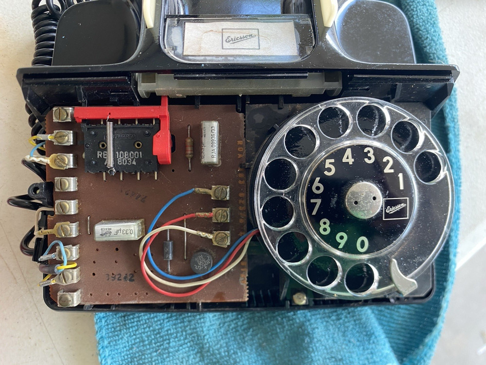 vintage red Ericsson rotary dial telephone TELMEX