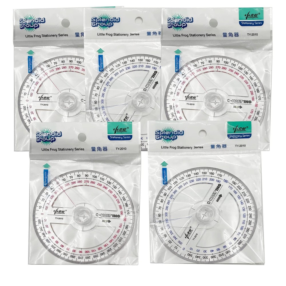 360° Protractor Pack of 5 Protactors Plastic Protractor Math Protractors Clea...
