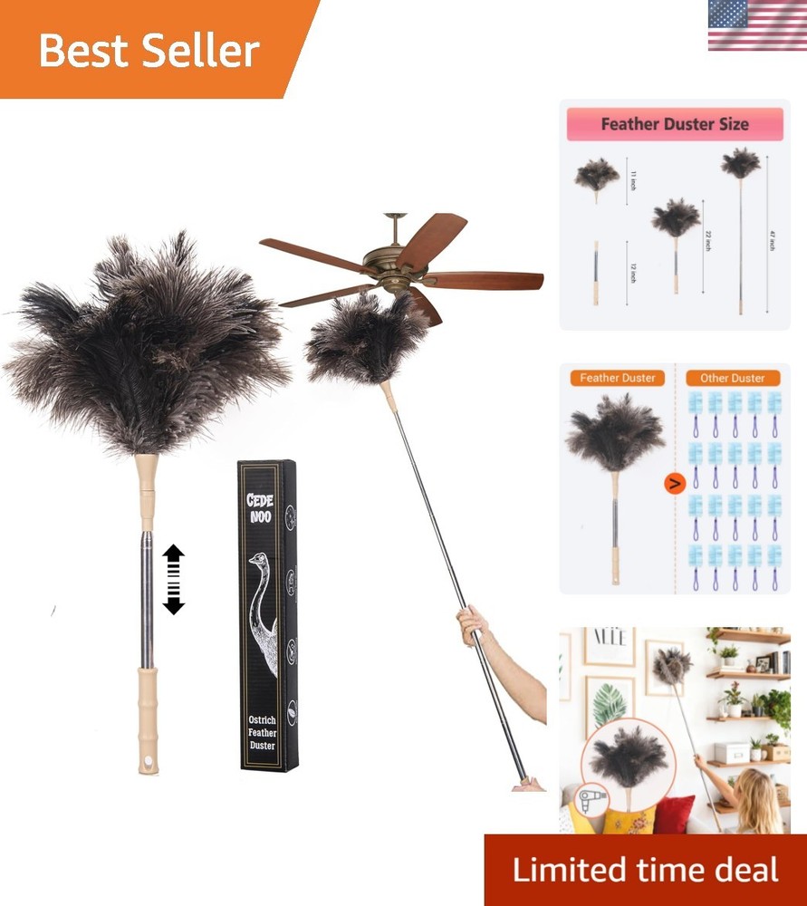 Extendable Ostrich Feather Duster, Natural Ostrich Feathers Long Handle Duste...
