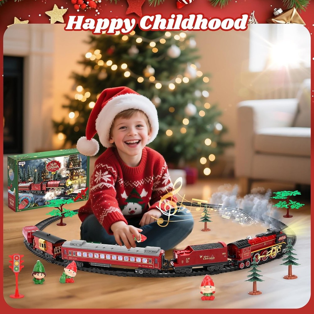 Christmas Train Set for around under The Tree, Electric Christmas Tree Train wit