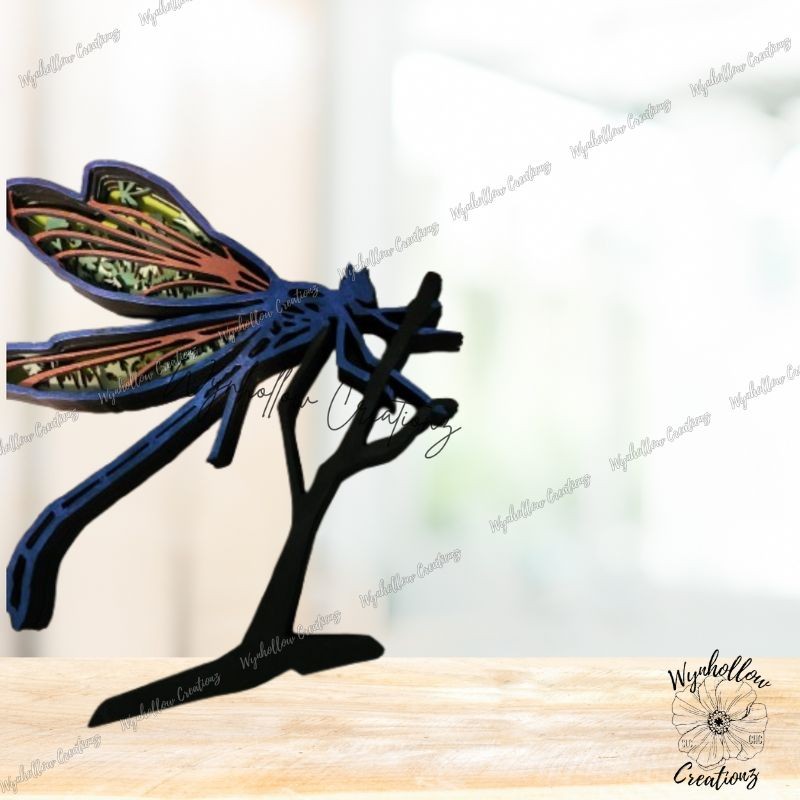Dragonfly Outline With Greenery Scene Wood Layer