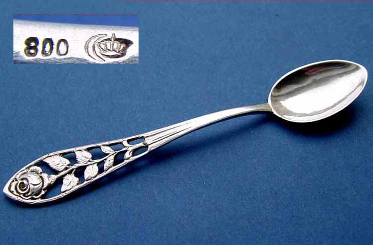 Tea/Coffee Spoon, Rose Decor, 800 Silver B339