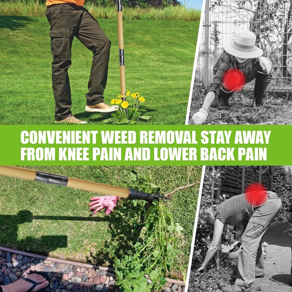 Weed Puller Tool, 46-Inch Stand Up Weed Puller, Made with Real Bamboo & 4-Claw