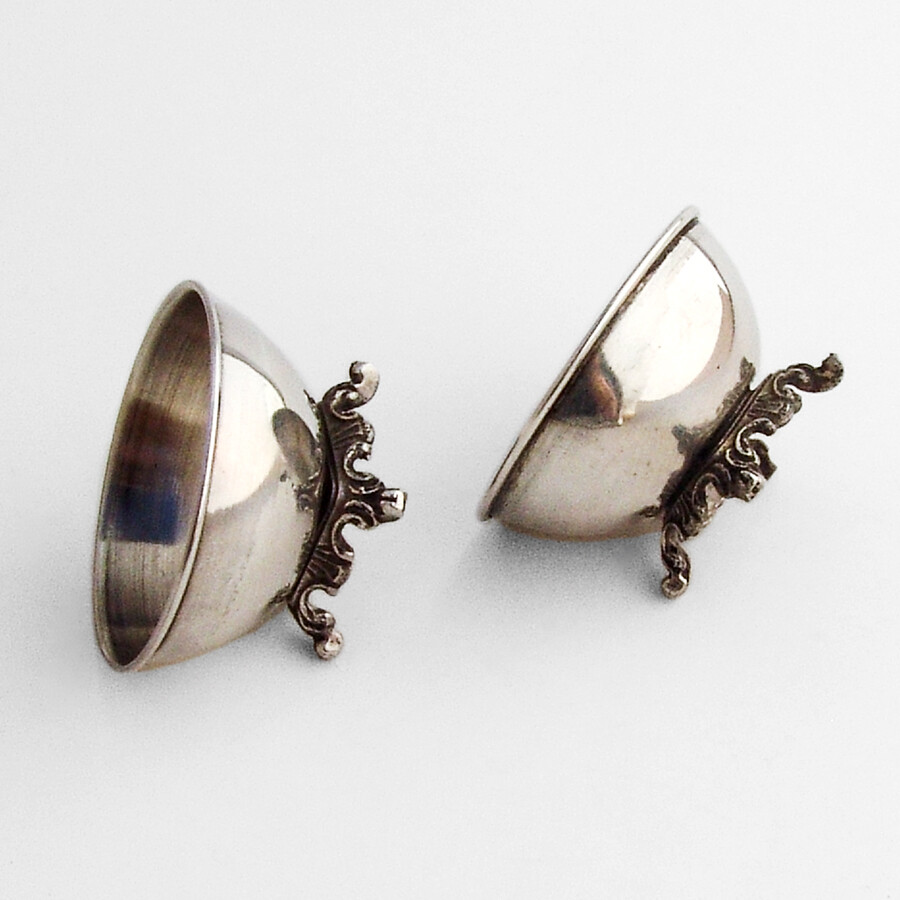 Open Salt Dishes Pair Cast Base 900 Silver No Mono