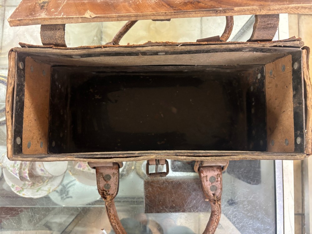 Vintage Leather & Wood Engineers Tool Box/ Case - Circa 1940's