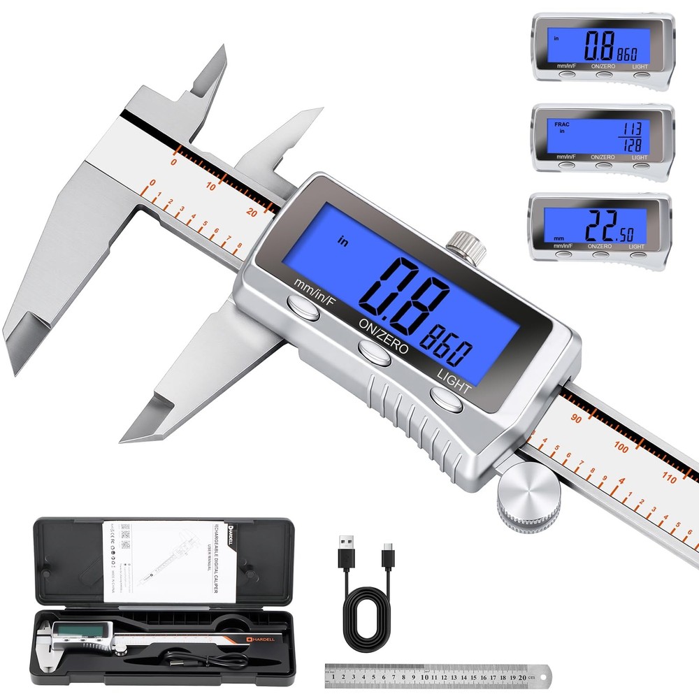 Digital Caliper, Rechargeable Caliper Measuring Tool with Backlight LCD Scree...