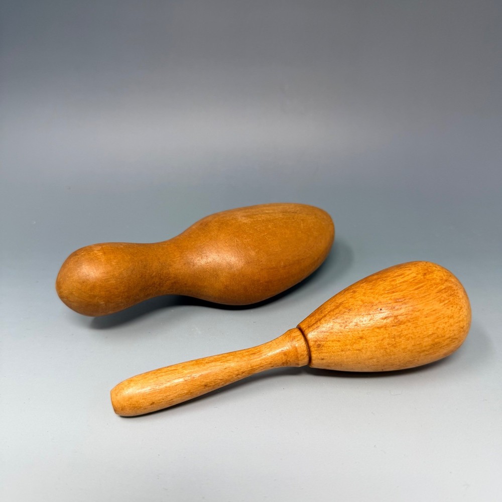 Vintage Wooden Darning Egg Set 2pc Sock Sewing Tools Handle Primitive Wood