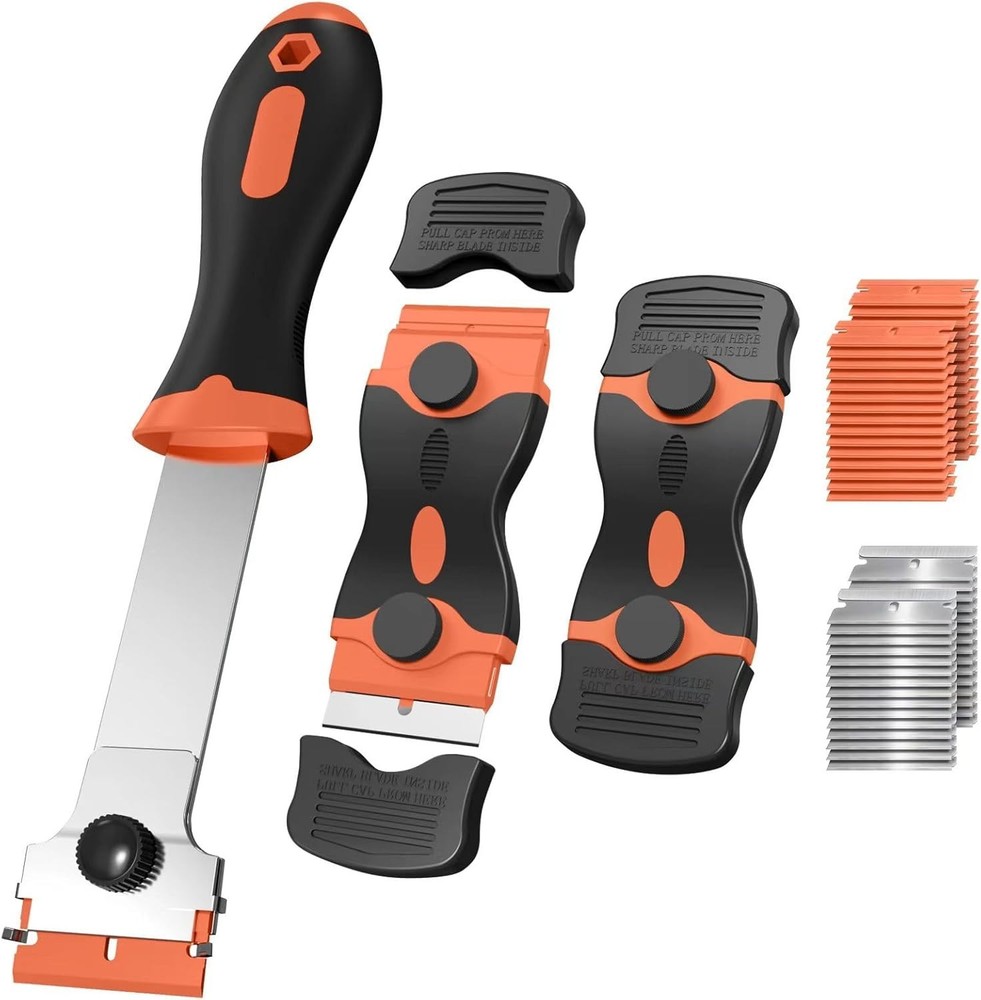 3 Pack Razor Blade Scraper Set, Includes 30 Plastic & 30 Metal Blades, Multi-Pur