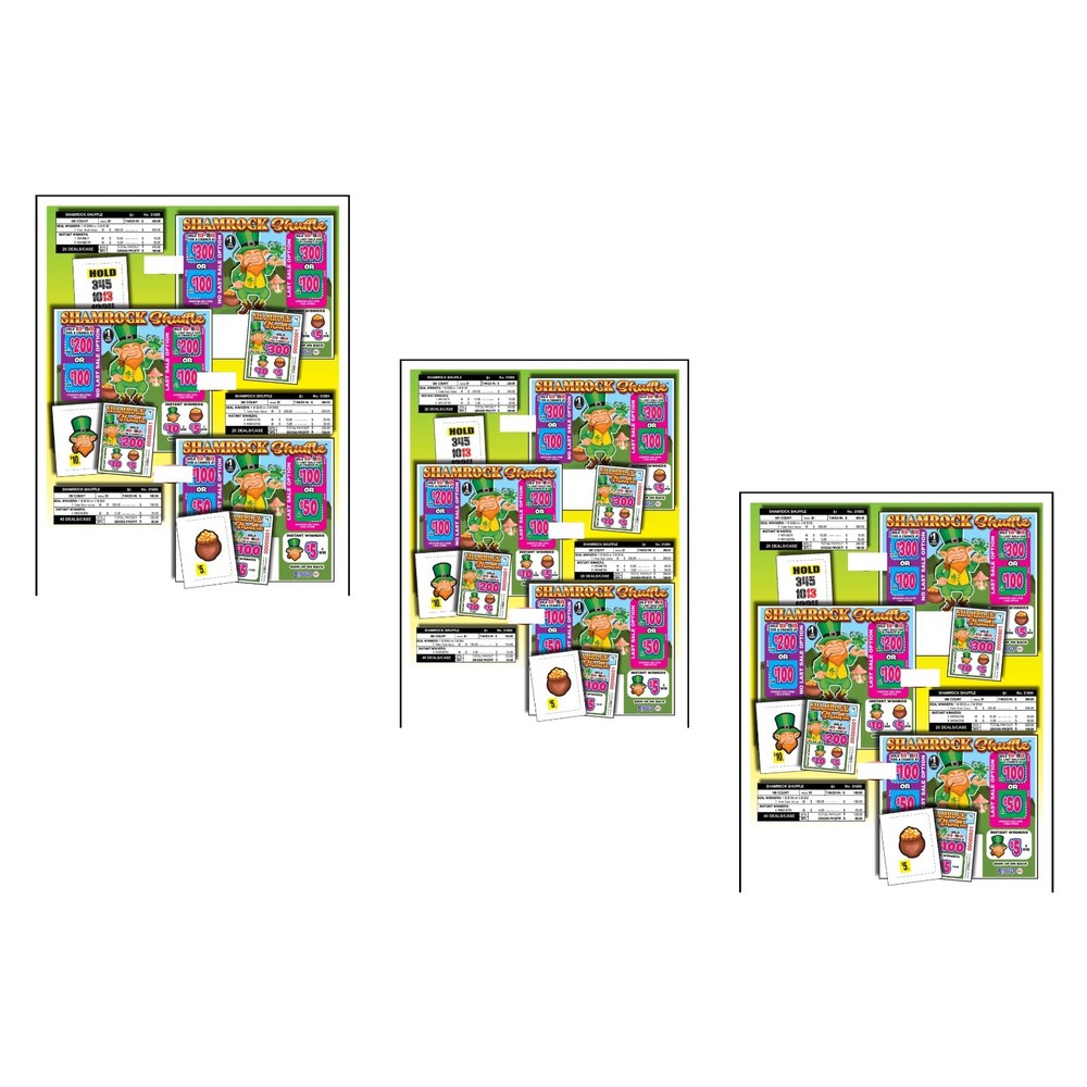 Pull Tab Ticket - Hard Card- Game - 3 Pack Shamrock Shuffle - 180 ct ea