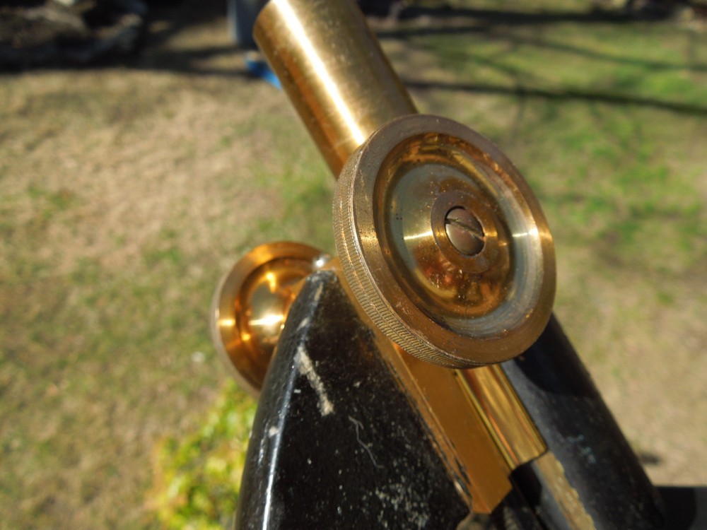 Antique Cast Iron Microscope Germany Brass Black Microskope w/ Case