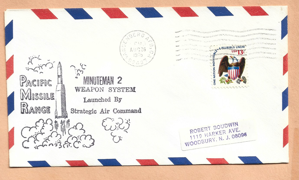 MINUTEMAN 2 WEAPON SYSTEM LAUNCH AUG 26,1976 VAFB BOUDWIN SPACE COVER NASA