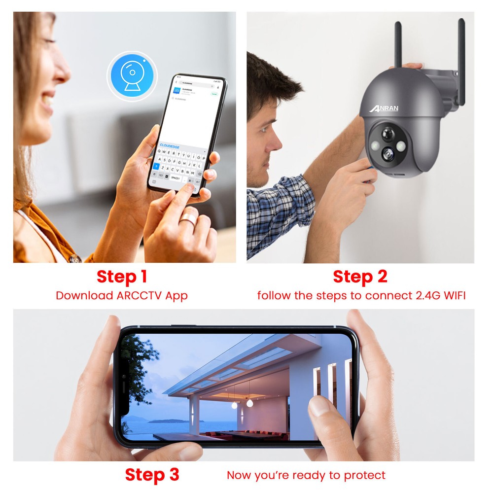 ANRAN 3MP Solar CCTV Camera Ourdoor Wireless Security Camera System WiFi Audio
