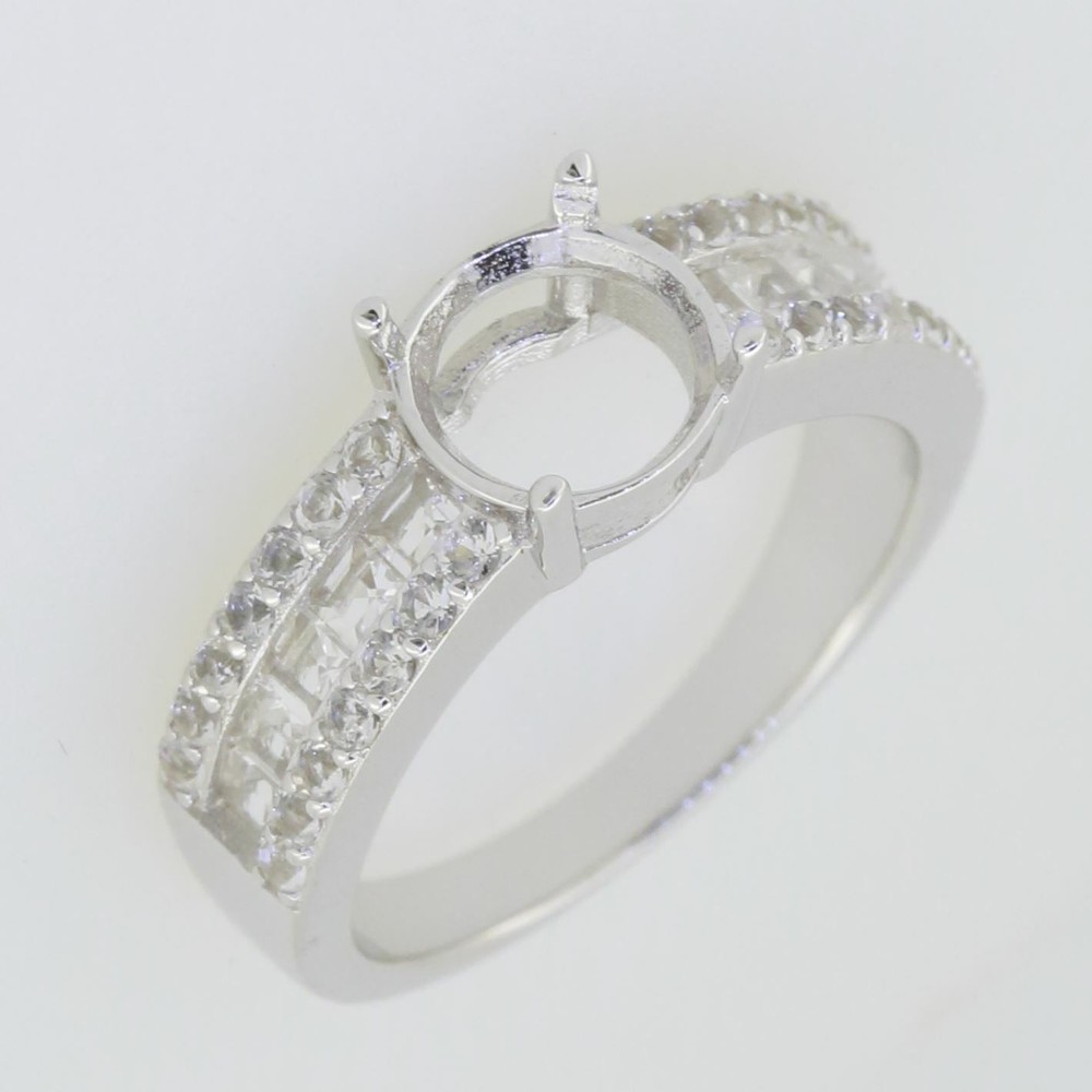 Sterling Silver Semi Mount Ring Setting Round RD 8.0mm White Topaz