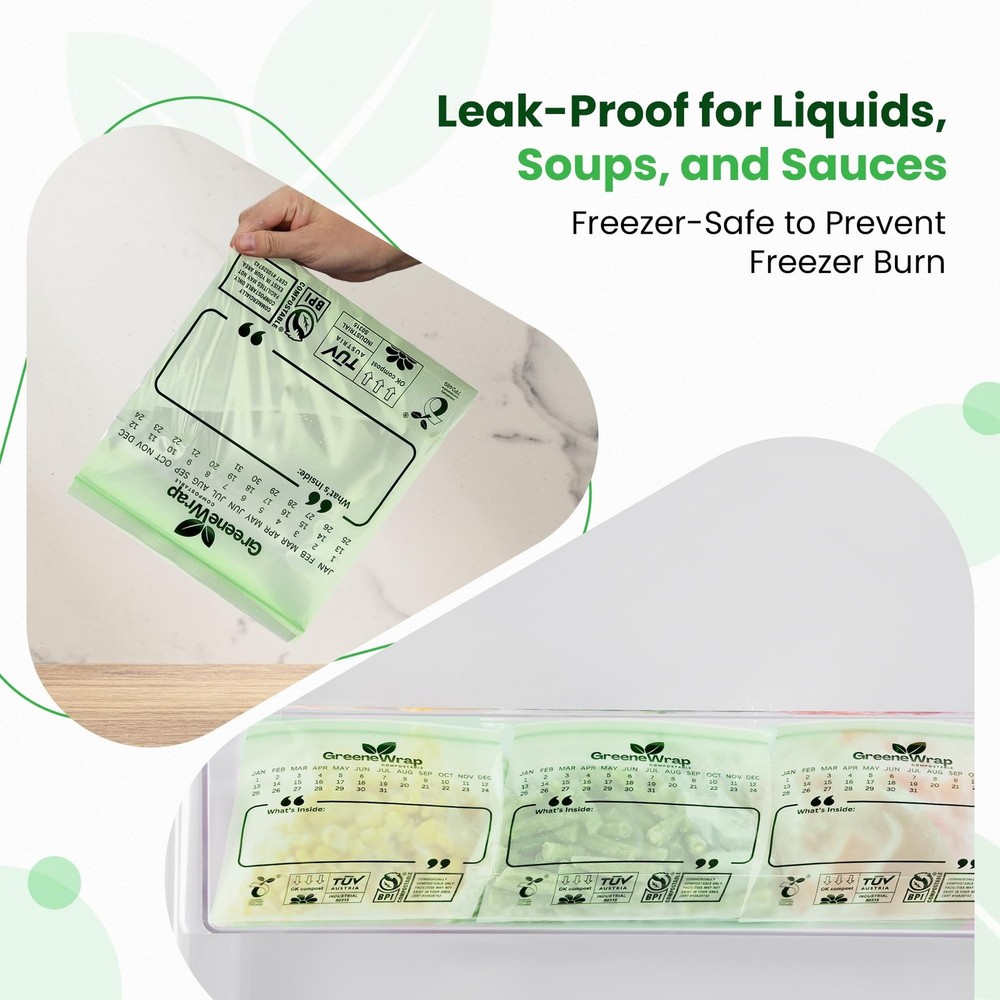 Compostable Gallon Size Zip Bags 25 Count Extra Thick 2 mil Resealable, Leak-...