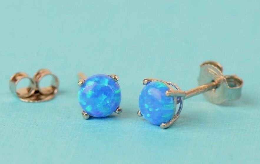 925 Sterling Silver Round Opal stud Earrings