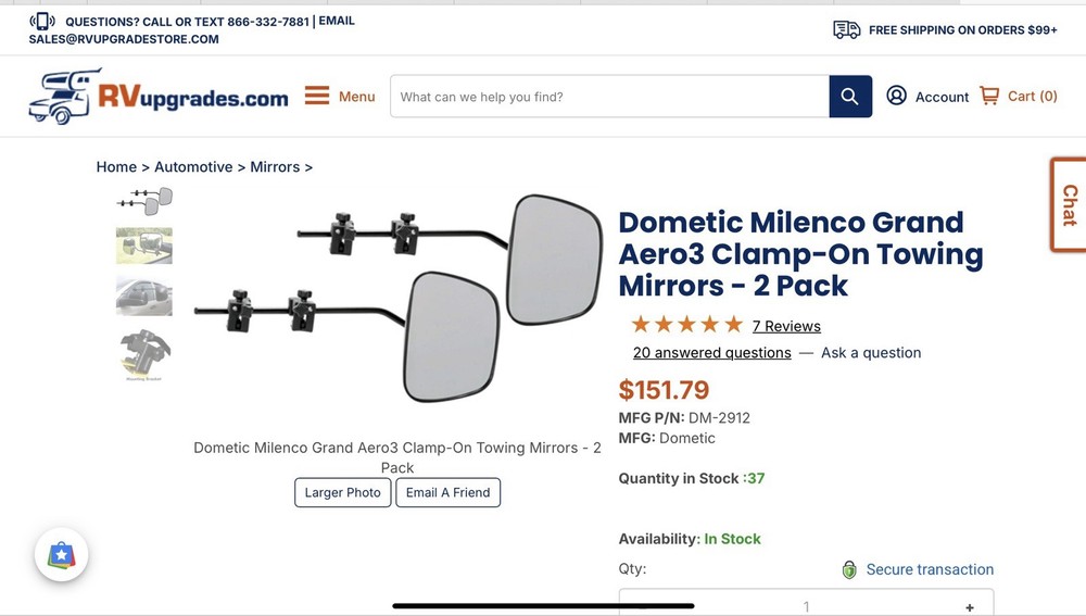 Clamp on extended towing mirrors very high quality