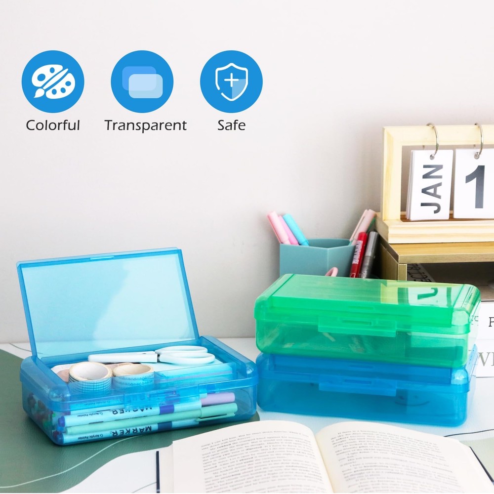 YILANCOL 1 Pack Double Layer Hard Pencil Cases, Plastic Translucent Pencil Bo...