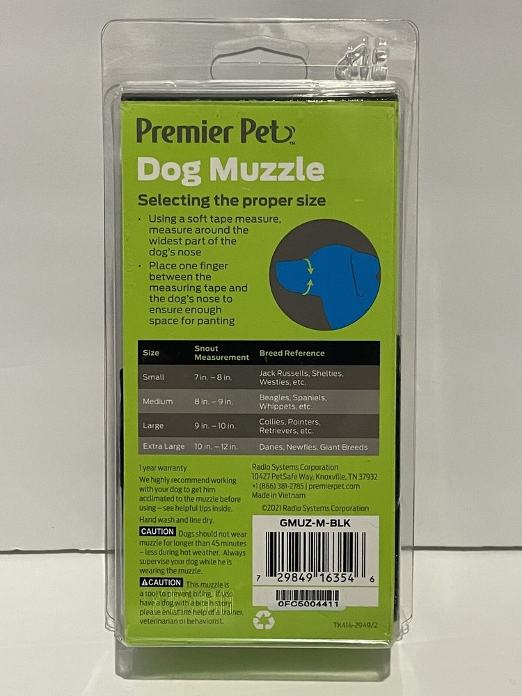 Premier Pet Dog Muzzle Size Medium For Sizes 8-9"