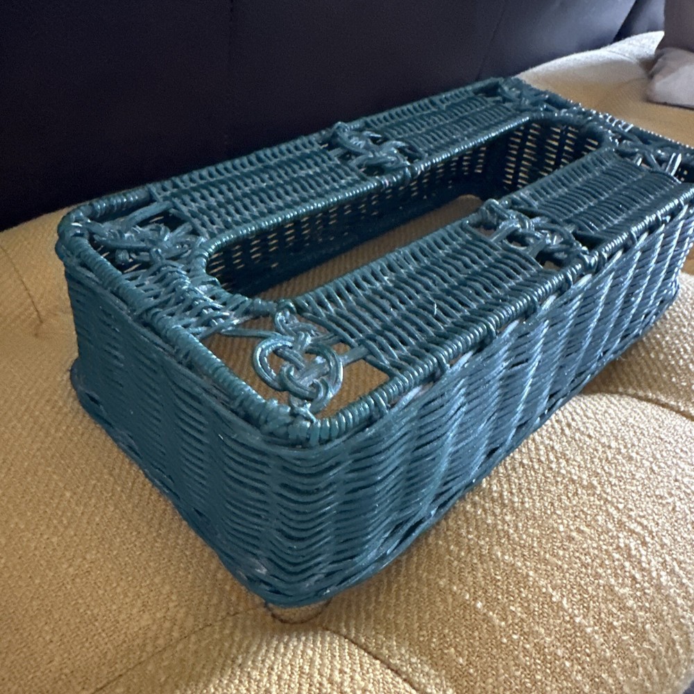 Vintage Green Basket Woven Rectangular Tissue Holder Cover