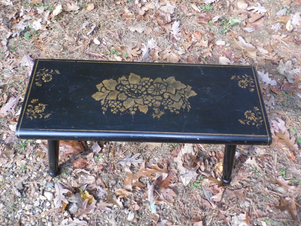 Vintage Solid Wood Step Stool Hand Painted Stenciled Folk Art Foot Stool