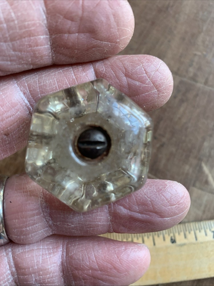 3 VINTAGE 1" 1-1/4" DEPRESSION HEXAGONAL CLEAR GLASS KNOBS & 1-3/4" OCTAGON PULL