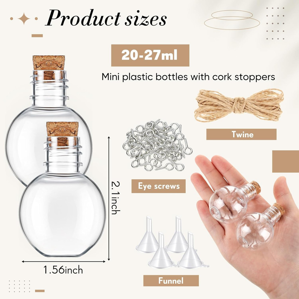 25 Pack 1Oz Plastic Mini Potion Bottles with Corks, Small Sand Art Jar Tiny Clea