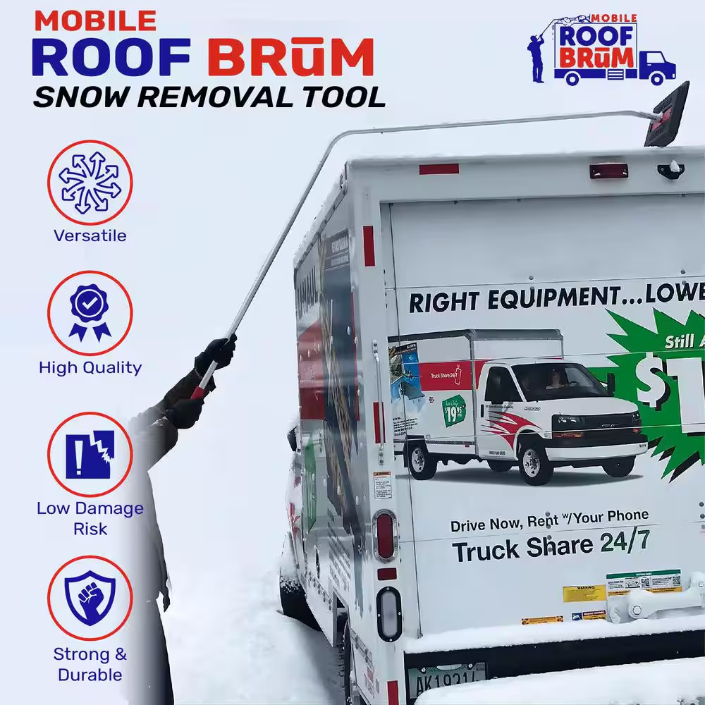 Oversized Foam Snow Rake with 3-Piece 12 Ft. Handle for Large Vehicles, RV, Work
