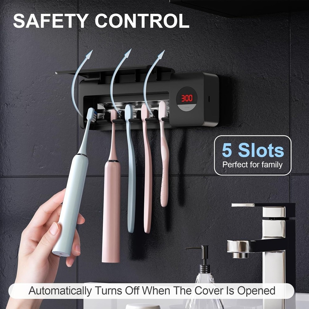 Toothbrush Holder, Timer Function, 2000mAh Rechargeable Cordless Wall-Mounted...