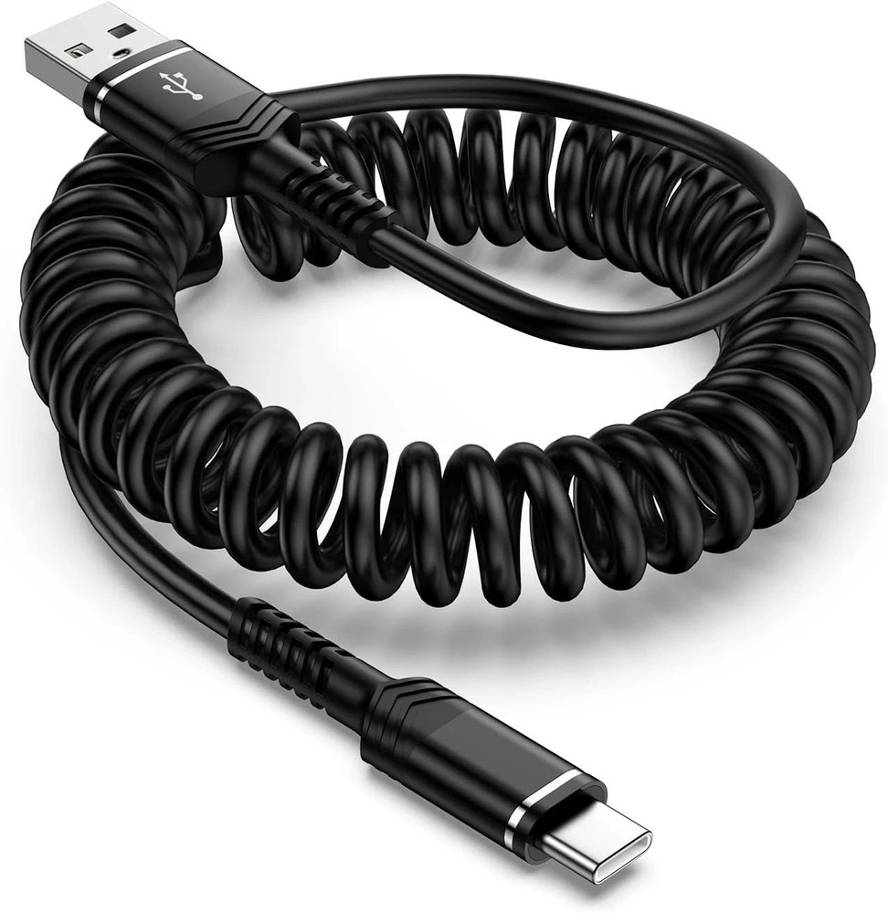 USB to USB C Coiled Cable Fast Charging 6FT, Retractable USB C Car Charger Cable