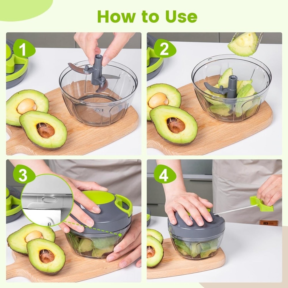 Manual Food Processor Vegetable Chopper 500ml – Hand Pull String Garlic Mincer,