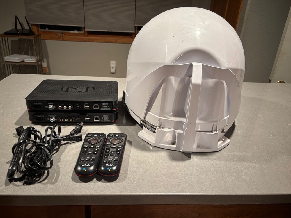 dish satelite and 2 receivers along with remote controls