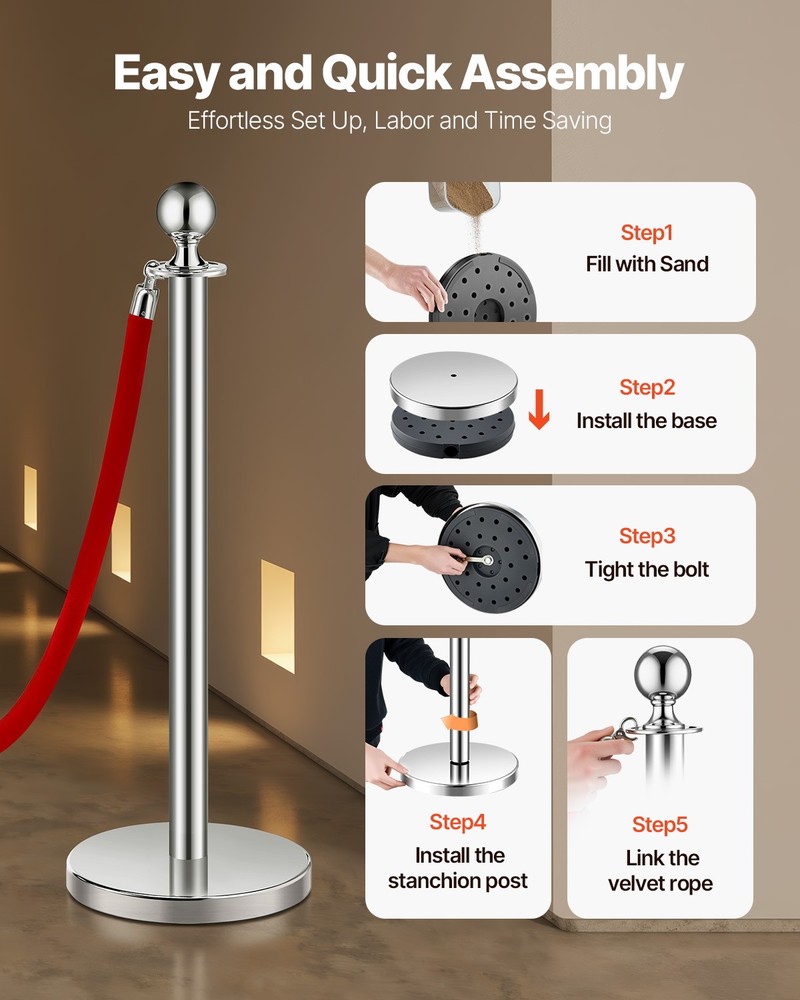 VEVOR 4Pcs Stanchion Posts Queue Barrier Crowd Control Sand Injection Base